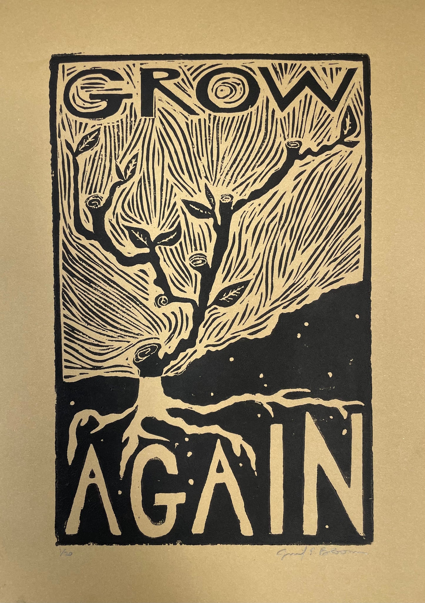 Hand Printed Linoprint | Grow Again